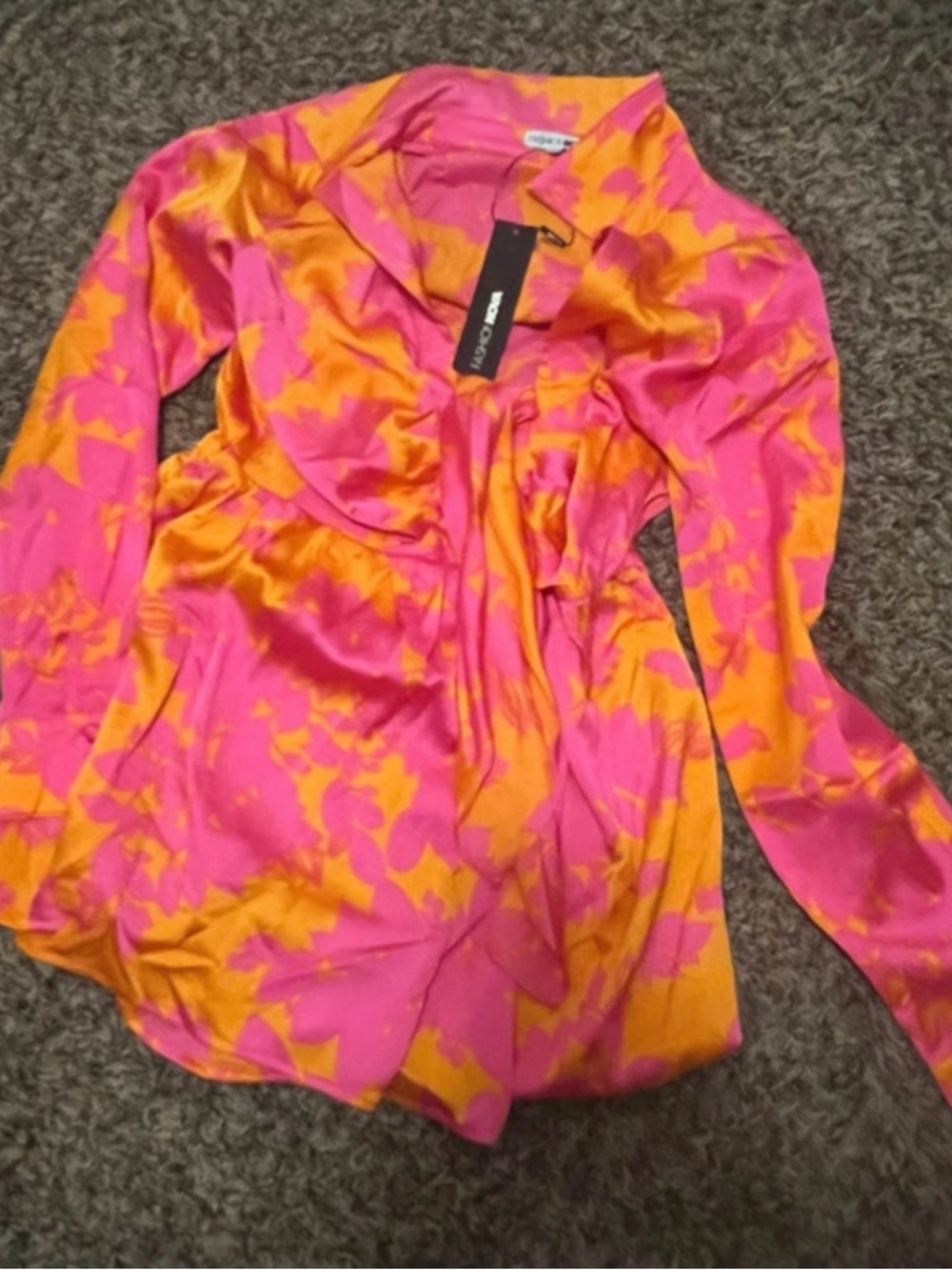 Fashion Nova Pink & Orange Floral Satin Romper